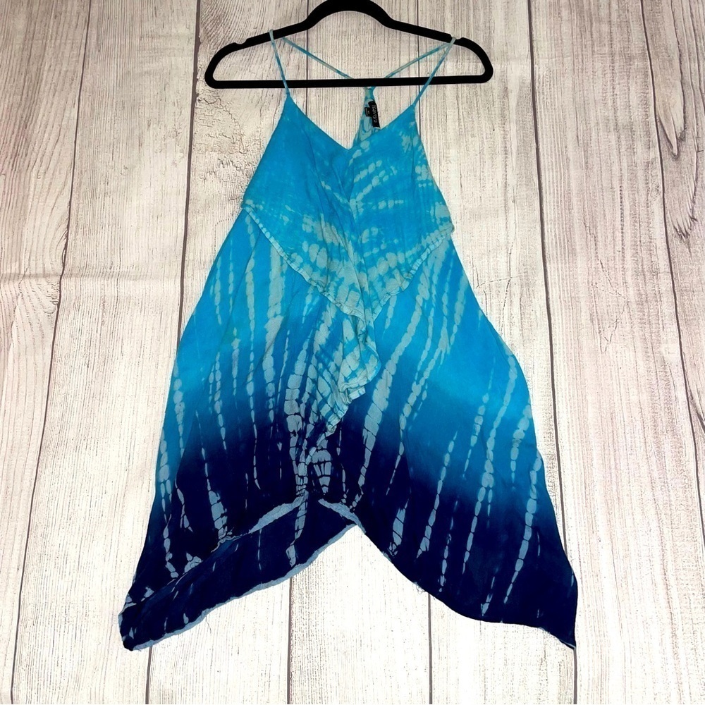 RAVIYA Women’s Swimsuit Cover Up Mini Dress Shirt Blue Tie Dye Ombre Size XS